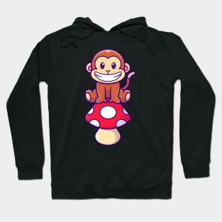 Cute Monkey Sitting On Mushroom Cartoon Hoodie